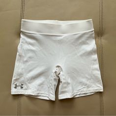 Brand New Without Tags Perfect Condition Similar To Nike Pro Shorts Stretchy No Flaws Or Stains White Sports Shorts With Short Inseam, White Stretch Athletic Shorts With Short Inseam, Fitted White Workout Shorts, White Fitted Workout Shorts, White Stretch Short Activewear, Fitted White Athletic Shorts, White Fitted Athletic Shorts, White Stretch Shorts With Short Inseam, Under Armour Bottoms With Built-in Shorts And Stretch