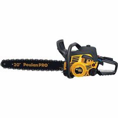 a yellow and black chainsaw with the word poulan pro written on it