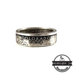 90% Silver Colorado quarter Coin Ring by midnight jo Quarter Ring, Silver Coin Ring, Coin Rings, Unique Wedding Ring, State Quarters, Quarter Dollar, Soldering Jewelry, Silver Wedding Bands, Matching Wedding Bands