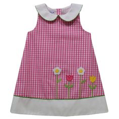 Vive La Fete - Vive La Fete Floral Gingham Shift Dress - Little Miss Muffin Children & Home Cute Collared Summer Dress, Preppy Collared Dresses For Spring, Spring Gingham Plaid Dress With Buttons, Spring Plaid Collared Dress, Preppy Pink Dress For Spring, Spring Plaid A-line Dresses, Cute Plaid Sleeveless Dress, Cute Sleeveless Plaid Dress, Spring Collared Plaid Dress