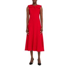 Roland Mouret wool crepe dress featuring a twisted bow neckline detail Round neckline Sleeveless Waist seam Hem falls below the knee A-line silhouette Invisible back zip Wool Dry clean Imported Formal Sleeveless Midi Dress With Gathered Neckline, Formal Sleeveless Crepe Midi Dress, Sleeveless Crepe Midi Dress For Formal Occasions, Sleeveless Crepe Midi Dress For Formal Events, Formal Sleeveless Crepe Dress, Sleeveless Crepe Party Dress, Sleeveless Crepe Midi Dress For Party, Chic Midi Dress With Gathered Neckline For Work, Chic A-line Crepe Midi Dress