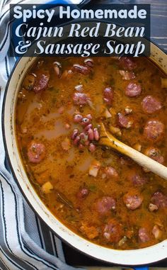 a bowl of spicy homemade cajun red bean and sausage soup