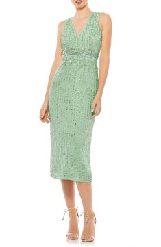 Mac Duggal Sequin Sleevess Midi Cocktail Dress | Nordstrom Short Wedding Guest Dresses, Mac Duggal Dress, Sheath Midi Dress, Mac Duggal Dresses, Sequin Midi Dress, Party Kleidung, Short Cocktail Dress, V Neck Midi Dress, Midi Cocktail Dress