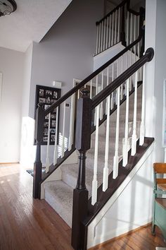 the stairs in this house are painted white