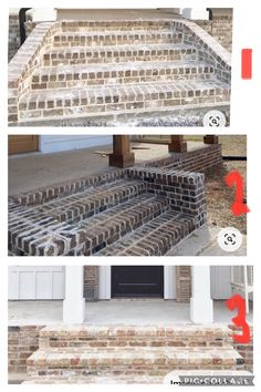 steps made out of bricks are shown in three different stages and the steps have numbers on them