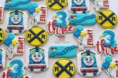 thomas the train cookies are decorated with fondant