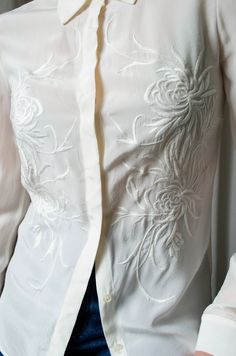 White Silk Embroidered Blouse Silk Embroidery Blouse - Etsy Long Sleeve Top With Floral Embroidery For Weddings, Elegant Long Sleeve Embroidered Blouse, Wedding Long Sleeve Top With Floral Embroidery, Formal Long Sleeve Tops With Intricate Embroidery, Long Sleeve Tops With Intricate Embroidery For Wedding, Elegant Spring Blouse With Floral Embroidery, Spring Wedding Blouse With Intricate Embroidery, Traditional Formal Tops For Spring, Elegant Summer Blouse With Intricate Embroidery