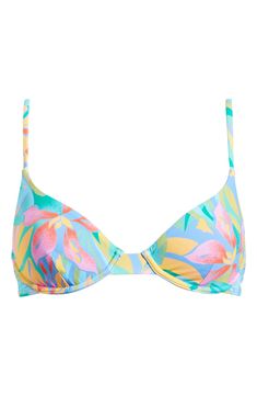 This printed bikini top features a supportive underwire and triangle cups for all-day comfort at the beach. Clasps at back Adjustable straps 78% recycled nylon, 22% elasane Machine wash, line dry Imported Billabong, At The Beach, The Beach, Adjustable Straps, Nordstrom, Blue