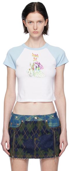 Anna Sui: Blue & White Raglan T-Shirt | SSENSE