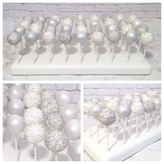 there are many white and silver cake pops