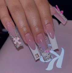 Long Hello Kitty Nails, Sanrio Acrylic Nails, Hello Kitty Acrylic Nails, Nail Designs For Autumn, Gold Acrylic Nails, Accepting New Clients, Cozy Fall Vibes, Kitty Nails, Punk Nails