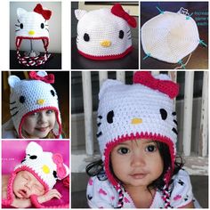 several pictures of hello kitty hats for babies