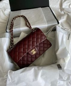 Maroon Bag, Chanel Classic Flap Bag, Winter Bags, Luxury Bags Collection, Fall Bags, Chanel Flap Bag, Classic Flap Bag, Girly Bags, Women's Bags By Style