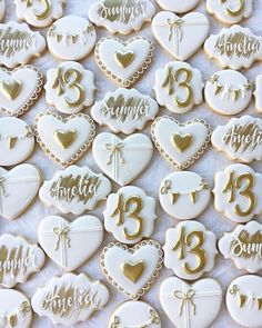 some cookies that are shaped like hearts and numbers