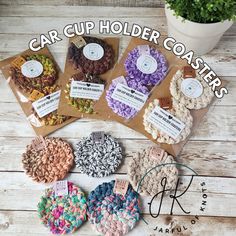 the car cup holder coasters are made out of crochet