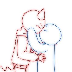 a drawing of a cat hugging another cat