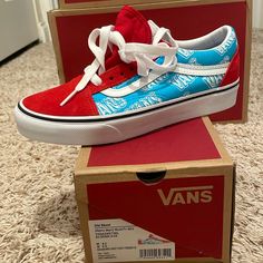 Brand New Vans. Old Skool (Retro Mart) Multi Color Laced Shoes In Size M 4.5/ W 6.0. Retro Red Skate Shoes With Round Toe, Retro Red Lace-up Skate Shoes, Retro Red Vans Sneakers, Vans Old Skool White, Vans Authentic Black, Vans Sk8 Low, Red Suede Shoes, Vans Slip On Shoes, Vans Suede