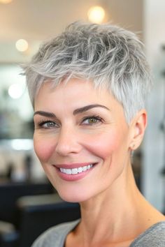 40 Trendsetting Medium-Length Layered Haircuts for 2024 - The Hairstyle Edit Textured Pixie Cut For Fine Hair, Pixie Haircut Ideas, Layered Hair With Bangs, Short Hair Pixie Cuts, Short Grey Hair, Super Short Hair, Edgy Short Hair, Peinados Fáciles Para Cabello Corto, Very Short Hair