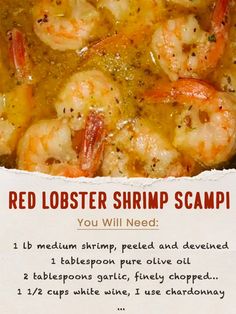 the recipe for red lobster shrimp scamp is shown