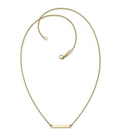 From James Avery&#x2C; this necklace features:Crafted in your choice of sterling silver or 14K gold&#x2C; this petite design makes a subtle statement on its own or layers beautifully with other necklaces. Product Specifications: 14K GoldLobster clasp closureNecklace approx. 18" longBar approx. 0.125" long x 0.975" wideMade in the USA. 14k Yellow Gold Bar Necklace With Delicate Chain, Classic Yellow Gold Charm Necklace With Polished Finish, Classic Nameplate Necklace For Everyday, Classic Yellow Gold Name Necklace, Classic Everyday Nameplate Necklace, Everyday Yellow Gold Necklace With Polished Finish, Classic Yellow Gold Custom Necklace, Everyday Polished Yellow Gold Necklace, Classic Yellow Gold Name Necklace For Everyday