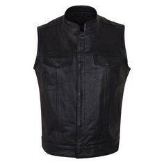 Premium Cowhide Leather Concealed Carry Motorcycle Club Vest Snap/Zip Front ~ 7 Pockets / 2 Deep Gun Pockets ~ 1 Panel Back Soa Style Club Vest Best Quality - Ultra Soft Durable Thick Premium Leather. This Fine Soft Lined Black Leather Vest Is Made From Soft Thick Durable Premium-Grade Leather Which Is Known For Its Durability, Minimal Flaws And Excellent Wear. Multiple Pockets 2 Snap Chest Pockets, 2 Side Entry Pockets, 1 Accessory Pocket And 2 Deep Inner Concealed Gun Pockets On Both Sides Wit Biker Wear, Vest Layering, Colorful Vest, Black Leather Vest, Motorcycle Vest, Motorcycle Club, Biker Vest, Running Vest, Motorcycle Clubs