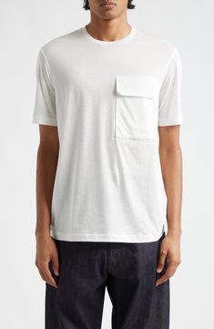 The Meiers's minimal yet practical aesthetic informs the design of this all-cotton T-shirt with a woven flap-patch pocket at the chest that is spacious, secure and strong. Crewneck Short sleeves Chest flap-patch pocket 100% cotton Dry clean Made in Italy Designer Clothing White Short Sleeve Tops With Patch Pockets, White Cotton T-shirt With Side Pockets, White Relaxed Fit Top With Patch Pockets, Modern Relaxed Fit Tops With Flap Pockets, Relaxed White Tops With Patch Pockets, White Tops With Patch Pockets In Relaxed Fit, White T-shirt With Side Pockets For Everyday, Everyday White T-shirt With Side Pockets, Modern Relaxed Fit Top With Patch Pockets