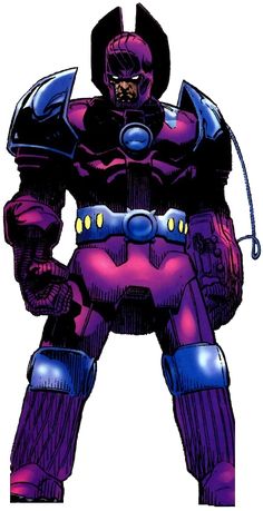 an image of a cartoon character in purple and blue armor with his hands on his hips