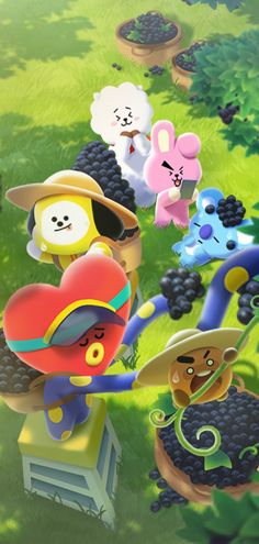 an animal crossing game with many different animals in the grass and one is wearing a hat