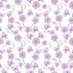 Hand Drawn Elegant Purple Floral Fabric - ineedfabric.com Purple Floral Fabric, Scrapbook Paper Designs, Purple Pages, Dickson Tennessee, Spring Art, Digital Print Fabric, Fabric Print, Flower Backgrounds, Display Screen