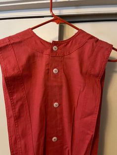 Vintage Pinafore 50s uniform costume retro dress with pockets Small  | eBay Vintage Pinafore, Uniform Costume, Muted Red, Red Tone, Vintage Closet, Dress With Pockets, Retro Dress, Cotton Linen, Linen Blend