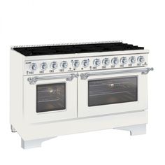 a white stove with two ovens on each side