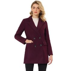 The long trench coat is shaped in a classic double-breasted cut. This soft, elegant coat with a tie around the waist detail is a classic look and will keep you warm in the cool weather. Whether you want to dress up your look or just stay warm in casual winter, it is a better choice for you. The self tie belt style is flattering and fits more different body shape. Winter Double-breasted Outerwear With Suit Collar, Winter Solid Double-breasted Blazer, Double-breasted Peacoat For Fall, Winter Outerwear With Double-breasted Button And Suit Collar, Solid Double-breasted Wool Coat For Fall, Elegant Pea Coat With Lapel Collar For Fall, Elegant Solid Pea Coat With Lapel Collar, Elegant Double-breasted Outerwear For Fall, Elegant Fall Pea Coat With Lapel Collar