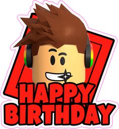 a happy birthday sticker with headphones on it's face and the words happy birthday