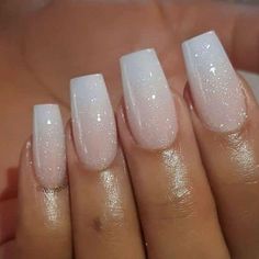 Ombre Winter Nails Sparkle, Ombre White Glitter Nails, Gel Wedding Nails Bridesmaid, White Silver Ombre Nails, Sparkly White Ombre Nails, White Nails With Sparkle Tips, White Glitter Holiday Nails, Nails White Glitter Ombre, White Sparkly Wedding Nails