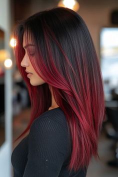 Hairstyles With Red Hair, Red And Black Hair Ideas, Red Hair Ombre, Red Ombré Hair, Cool Red Hair, Haircolour Ideas, Ombre Red Hair, Fall Brunette Hair, Hairstyles Colour