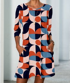 Women's Vintage Floral Dress Crew Neck Long Sleeve Midi Dress Casual Summer Long Sleeve Mini Dress, Long Sleeve Printed Midi Dress, Long Sleeve Printed Shift Midi Dress, Multicolor Long Sleeve Dress With Geometric Pattern, Long Sleeve Multicolor Dress With Geometric Pattern, Spring Geometric Pattern Midi Dress, Spring Midi Dress With Geometric Pattern, Fall Multicolor Printed Mini Dress, Fitted Multicolor Long Sleeve Summer Dress