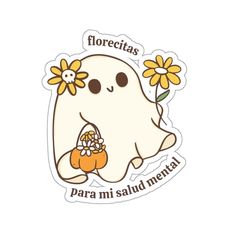 a sticker with a cartoon character holding a flower in it's hand and the words florescitass para mi sal