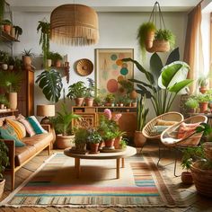 a living room filled with lots of potted plants