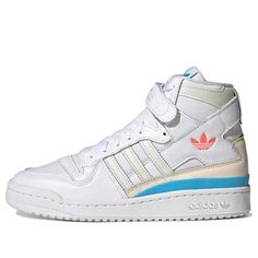 (WMNS) adidas Originals Forum 84 High 'White Cream Blue' GY8164 (SNKR/Retro/Skate/Casual/Women's) Adidas High-top Sneakers With Logo, Adidas White High-top Sneakers With Logo, White Adidas Logo Mid-top Sneakers, White Adidas Mid-top Sneakers, Adidas White High-top Sneakers With Three Stripes, White Adidas High-top Sneakers, White Adidas Logo High-top Sneakers, White Mid-top Adidas Sneakers, White Sporty Adidas High-top Sneakers