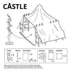 a drawing of a castle with instructions to build it and how to use the ladder