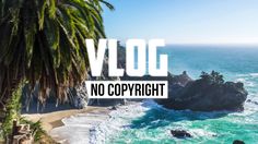 the words vlog no copyright are in front of an image of a beach and palm tree