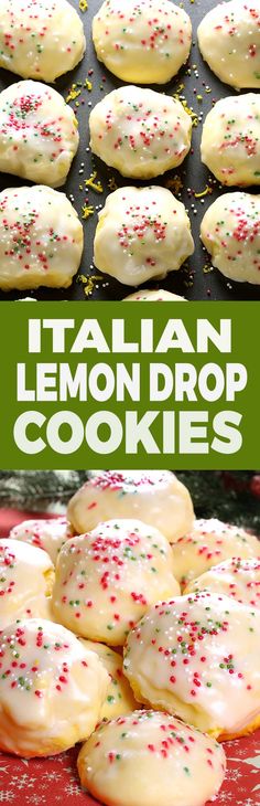 italian lemon drop cookies with white icing and sprinkles