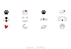 different types of cats and dogs with hearts on their ears, nose, eyes and noses