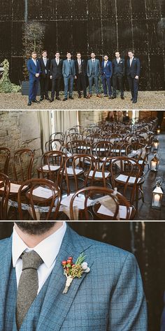 the men are posing for pictures in their suits