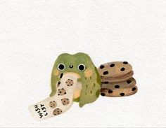 a drawing of cookies and an owl sitting on top of each other