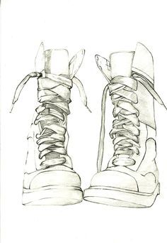 a drawing of a pair of shoes with laces on the top and bottom side