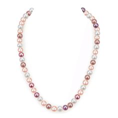 Choose this lavish AAA or AAAA multicolored freshwater pearl strand necklace for a dose of show-stopping color and mesmerizing uniqueness of these wondrous pearls. Colored pearls display harmonious body colors that uplift your wardrobe to another level of elegance. This classic single-strand necklace features completely natural lavender and pink fine quality AAA or AAAA pearls shimmering with pastel overtones and a bright luster. Unique and captivating, these high-quality lavender freshwater pea Multicolor Pearl Drop Necklaces With Round Beads, Multicolor Round Beads Necklace With Pearl Drop, Elegant Multicolor Single Strand Beaded Necklace, Elegant Multicolor Single Strand Necklace, Elegant Multicolor High Luster Necklaces, Multicolor Single Strand Pearl Necklace, Elegant Multicolor Single Strand Pearl Necklace, Multicolor Single Strand Round Pearl Necklace, Multicolor Pearl Necklace With Pendant