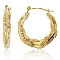 "1\" Italian Milgrain Twisted Hoop Earrings Real 14K Yellow Gold Metal : Real 14K Yellow Gold (Properly Stamped, 14K) Condition : Brand New Finish : Polished Avg. Weight : 1.40 grams Length : 1\" = 26mm Width : 3/32\" = 3mm Clasp/Bail : Snap Bar All of our items are brand new and are shipped with a gift box." Anniversary Yellow Gold Hinged Hoop Earrings, Gold Hinged Earrings For Anniversary, Gold Diamond Cut Hoop Earrings, Gold Hoop Earrings With Diamond Cut, Luxury Hoop Earrings For Anniversary, Diamond Cut Gold Plated Hoop Earrings For Anniversary, Anniversary Gold Plated Diamond Cut Hoop Earrings, Small Hoop Hinged Earrings For Anniversary, Anniversary Gold-plated Diamond Cut Hoop Earrings