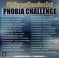 a poster with the words different doodles oct and phobia challenge on it