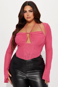 Available In Hot Pink. Corset Top Long Sleeve Underwire Strappy Detail Boning Back Zipper Closure Mesh Stretch Shell: 92% Polyester 8% Spandex Lining: 100% Polyester Imported | Melanie Mesh Corset Top in Hot Pink size XS by Fashion Nova Fitted Strappy Pink Top, Fitted Pink Strappy Top, Pink Fitted Strappy Top, Chic Strappy Tops For Club, Stretch Strappy Tops For Party, Strappy Stretch Tops For Night Out, Stretch Strappy Tops For Night Out, Trendy Strappy Tops For Club, Pink Party Tops